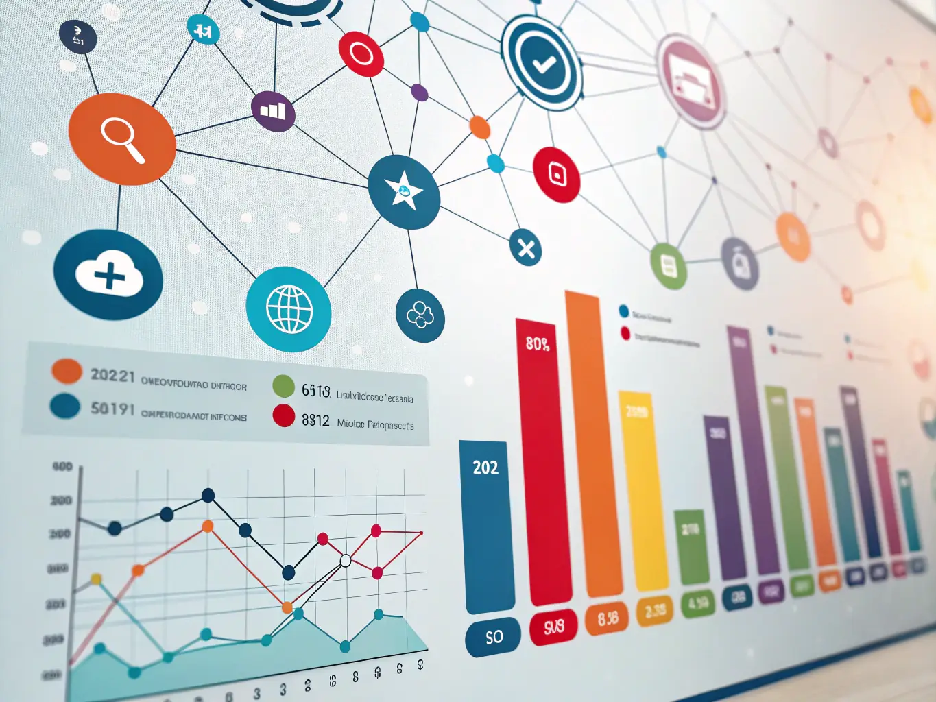 A visually engaging image depicting a network of interconnected affiliates, showcasing various digital marketing channels and analytics dashboards, symbolizing the reach and data-driven approach of Globalview360's affiliate marketing campaigns.