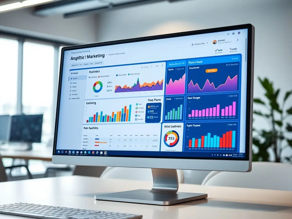 A dynamic image featuring a digital dashboard displaying real-time campaign metrics, performance graphs, and data analytics, illustrating Globalview360's data-driven approach to performance campaign management.
